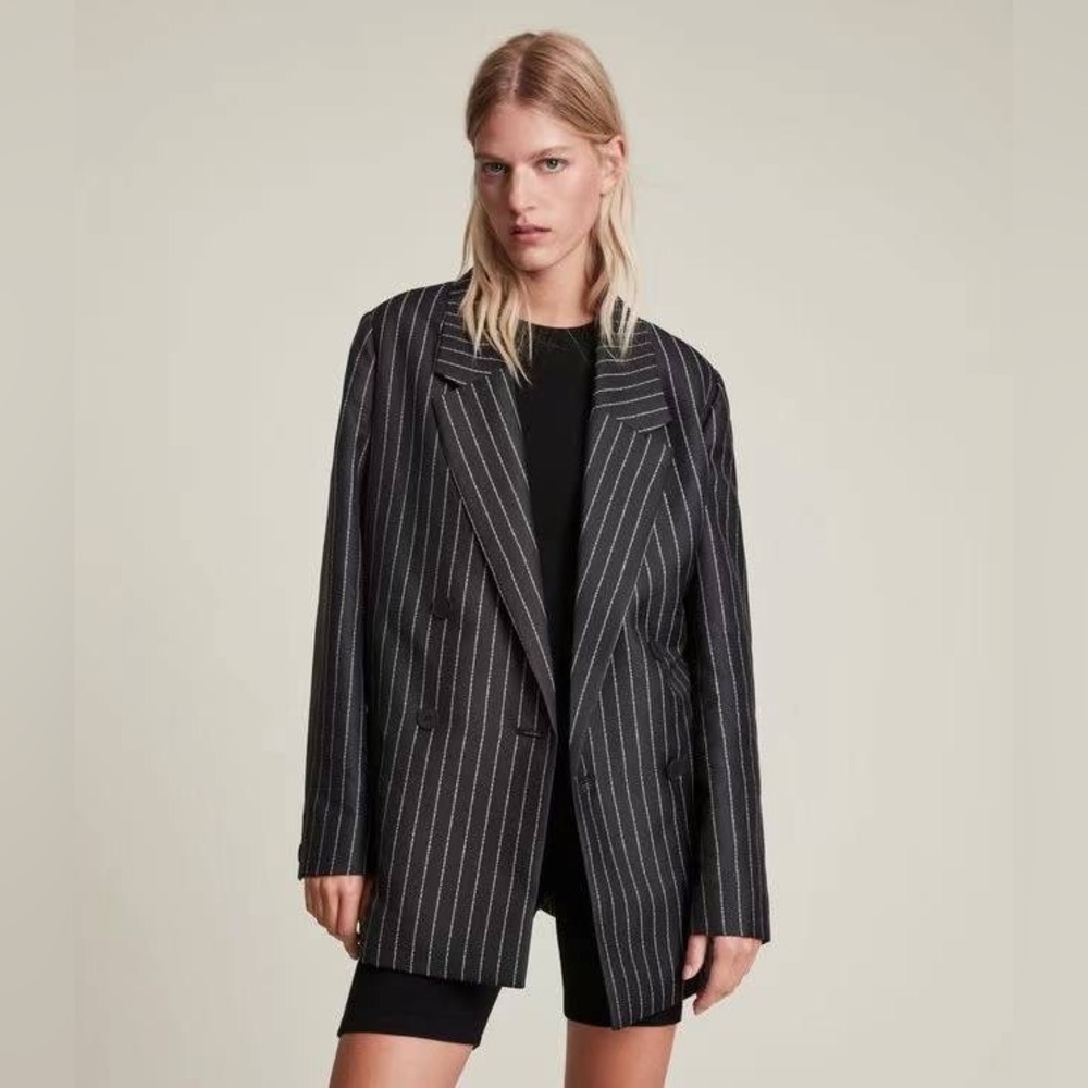 NWT ALLSAINTS Portia Pinstriped Double Breasted Blazer Coat